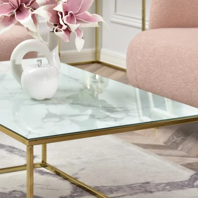 Obdélníkový konferenční stolek JENAR - bílý mramor / zlatý