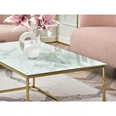 Obdélníkový konferenční stolek JENAR - bílý mramor / zlatý