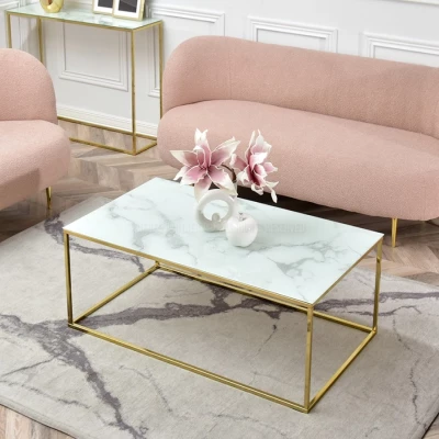 Obdélníkový konferenční stolek JENAR - bílý mramor / zlatý