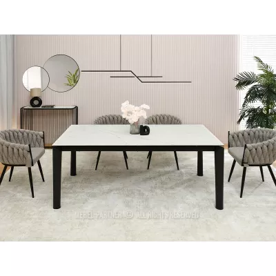 Rozkládací jídelní stůl 180(240) WAHI - bílý mramor / černý