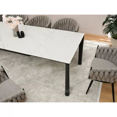 Rozkládací jídelní stůl 180(240) WAHI - bílý mramor / černý