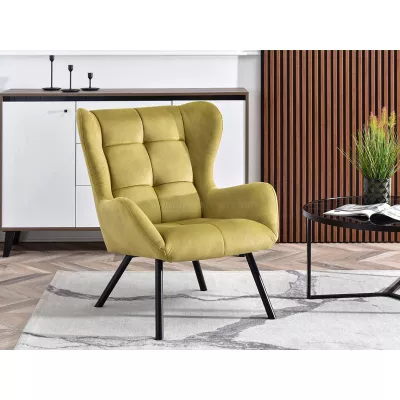 Křeslo ušák DAVOR - olivové / černé