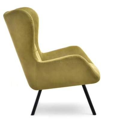 Křeslo ušák DAVOR - olivové / černé