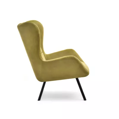 Křeslo ušák DAVOR - olivové / černé