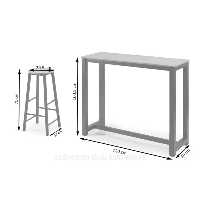 Barový set 120x40 SERGIO - beton / černý