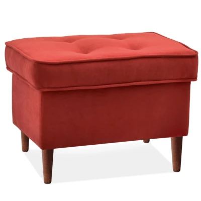 Čalouněný taburet DENIZ - oranžový / ořech