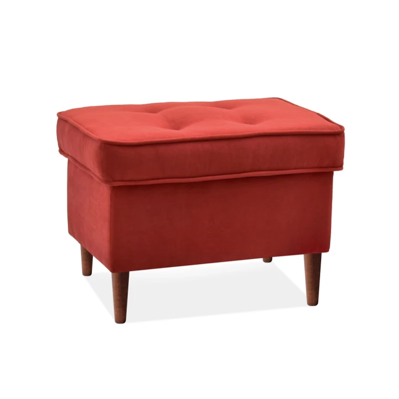 Čalouněný taburet DENIZ - oranžový / ořech