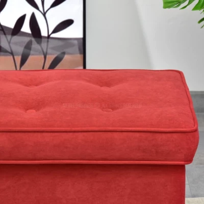 Čalouněný taburet DENIZ - oranžový / ořech