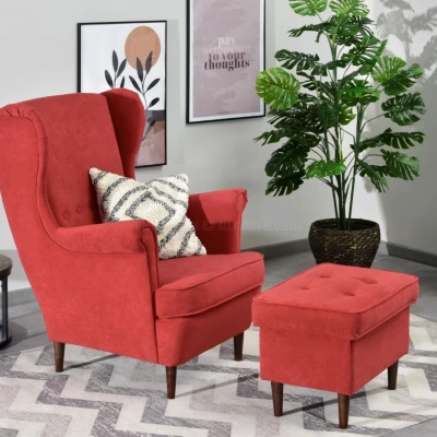 Čalouněný taburet DENIZ - oranžový / ořech