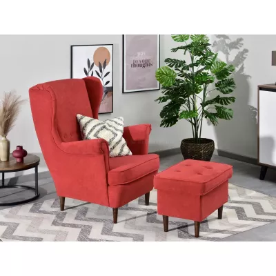 Čalouněný taburet DENIZ - oranžový / ořech