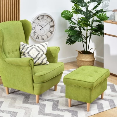 Čalouněný taburet DENIZ - zelený / buk