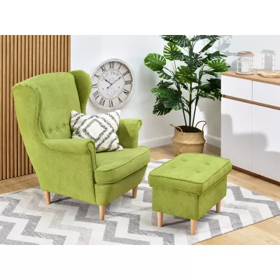 Čalouněný taburet DENIZ - zelený / buk