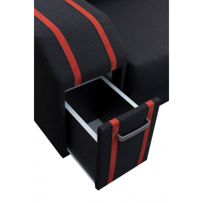 Rozkládací sedací souprava se skrytým taburetem a barem FILIPO - černá / červená
