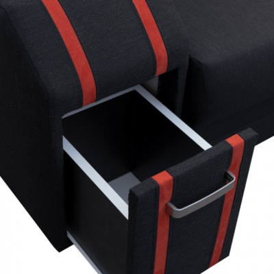Rozkládací sedací souprava se skrytým taburetem a barem FILIPO - černá / bílá