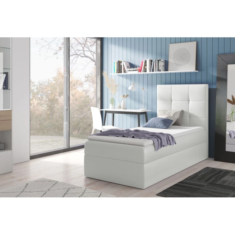 VÝPRODEJ - Čalouněná jednolůžková postel REBECCA - 80x200, bílá + topper ZDARMA