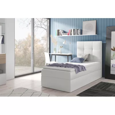 VÝPRODEJ - Čalouněná jednolůžková postel REBECCA - 80x200, bílá + topper ZDARMA