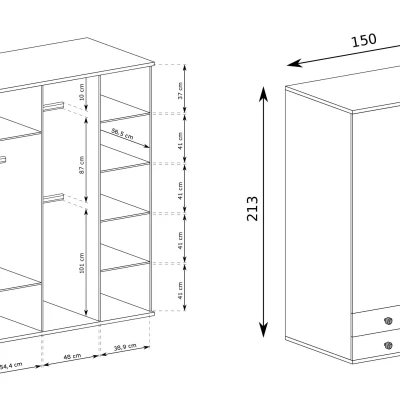 Kombinovaná šatní skříň se zrcadlem AIMY - dub artisan