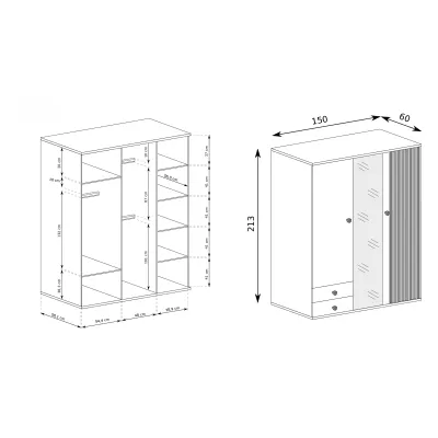 Kombinovaná šatní skříň se zrcadlem AIMY - dub artisan