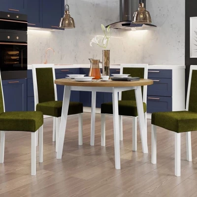 Sestava 4+1 do jídelny SALUSIA 1 - dub grandson / bílá / tmavá olivová