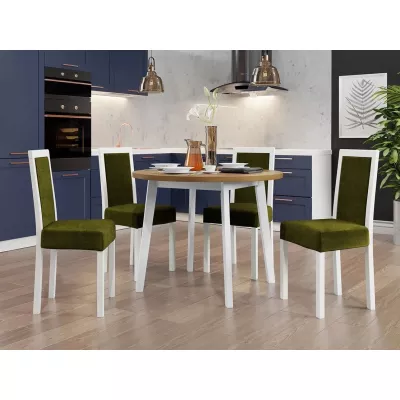 Sestava 4+1 do jídelny SALUSIA 1 - dub grandson / bílá / tmavá olivová