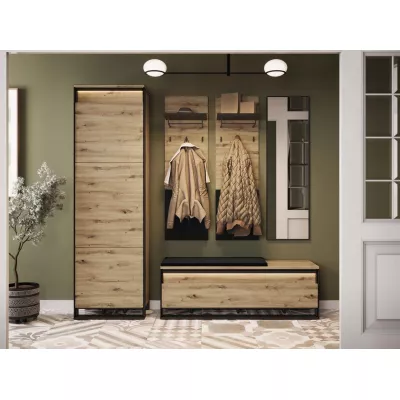 Nábytek do předsíně FARN 3 - dub artisan / černá / šedá + LED osvětlení ZDARMA
