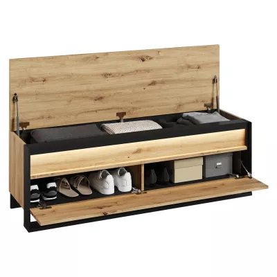 Nábytek do předsíně FARN 3 - dub artisan / černá / šedá + LED osvětlení ZDARMA