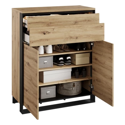 Nábytek do předsíně FARN 2 - dub artisan / černá / šedá + LED osvětlení ZDARMA