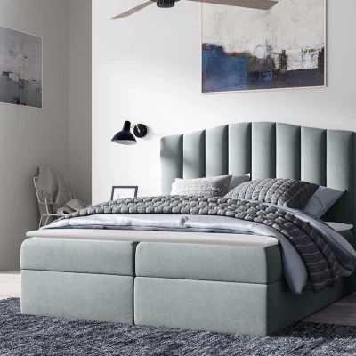 Boxspringová manželská postel 160x200 REYA - popelavá + topper ZDARMA