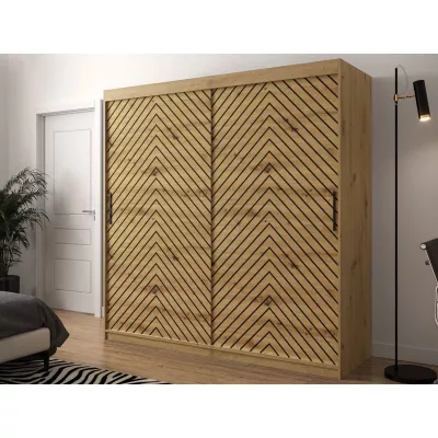 Vysoká šatní skříň 200 cm s posuvnými dveřmi a šuplíky ORIOT - dub artisan / černá