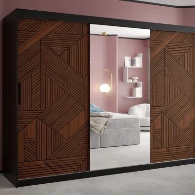 Zrcadlová šatní skříň 250 cm DERO - tmavý ořech / černá