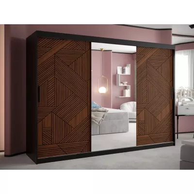 Zrcadlová šatní skříň 250 cm DERO - tmavý ořech / černá