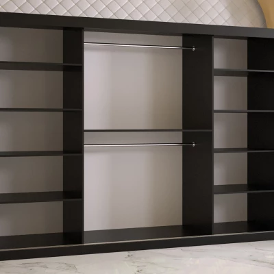 Zrcadlová šatní skříň 250 cm DERO - tmavý ořech / černá