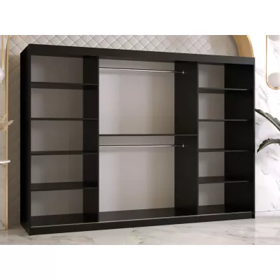 Zrcadlová šatní skříň 250 cm DERO - tmavý ořech / černá
