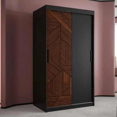 Úzká šatní skříň 100 cm se šuplíky DERO - tmavý ořech / černá