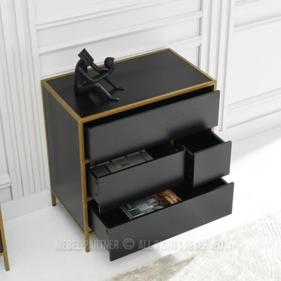 Úzká šuplíková komoda MAIRA - černá / zlatá