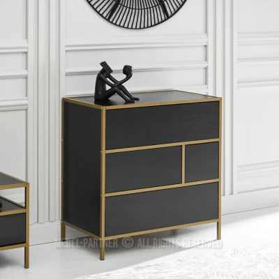 Úzká šuplíková komoda MAIRA - černá / zlatá