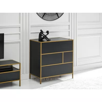 Úzká šuplíková komoda MAIRA - černá / zlatá