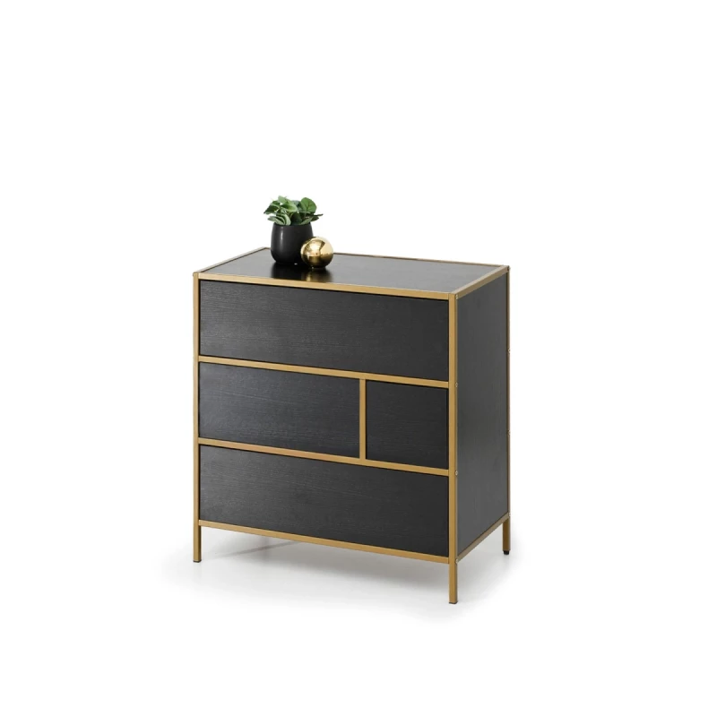 Úzká šuplíková komoda MAIRA - černá / zlatá