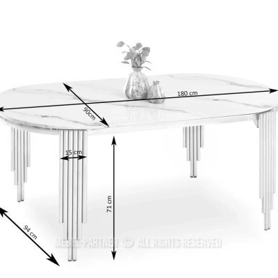 Jídelní stůl  DILAM - bílý mramor / chrom