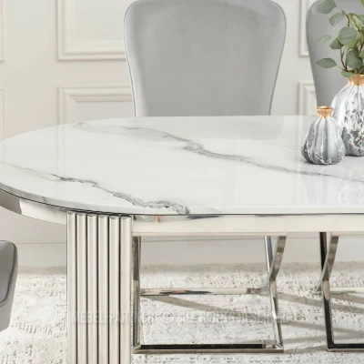 Jídelní stůl  DILAM - bílý mramor / chrom