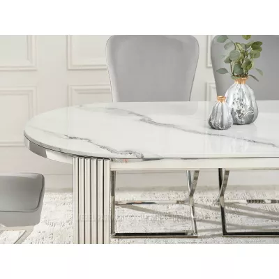 Jídelní stůl  DILAM - bílý mramor / chrom