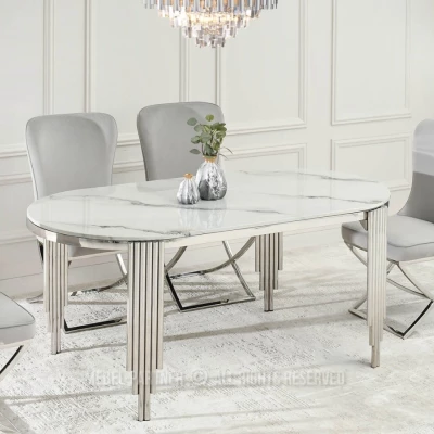 Jídelní stůl  DILAM - bílý mramor / chrom