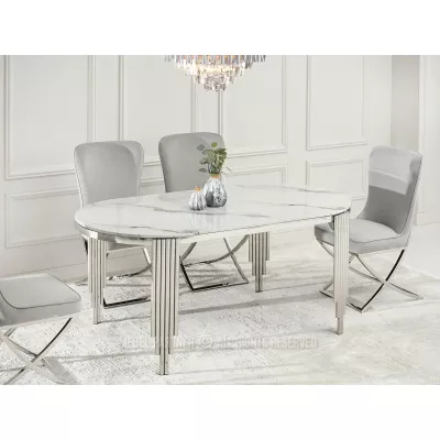 Jídelní stůl  DILAM - bílý mramor / chrom