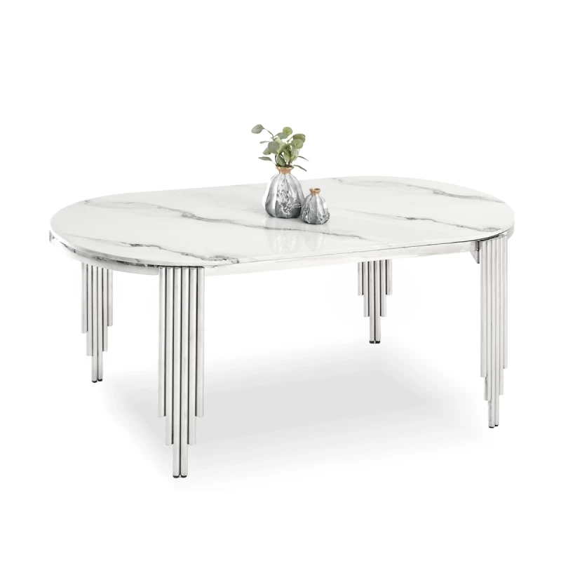 Jídelní stůl  DILAM - bílý mramor / chrom