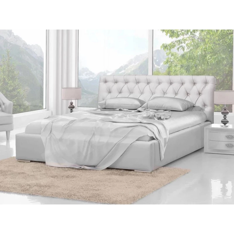 Čalouněná manželská postel 180x200 ESCALON - bílá ekokůže
