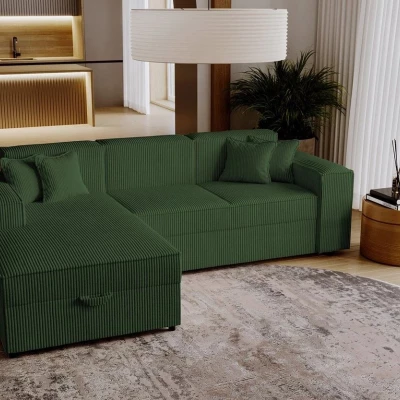 Rohová sedačka na každodenní spaní BOKSIA - zelená, levý roh