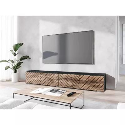 TV stolek s LED osvětlením 180 cm WILLA D - dub wotan / černý grafit