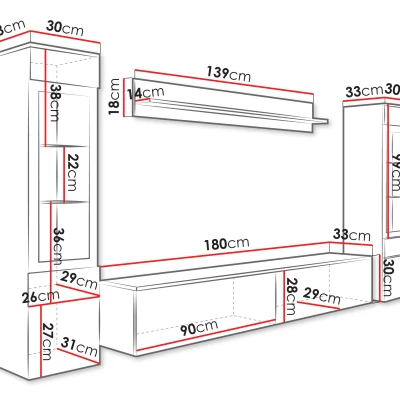 Obývací stěna WANDA 2 - matera / lesklá bílá