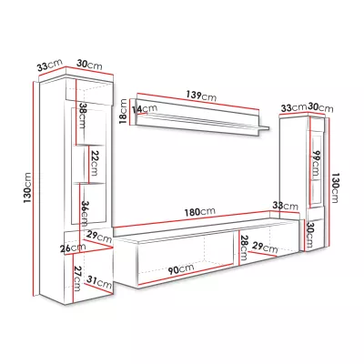 Obývací stěna WANDA 2 - matera / lesklá bílá