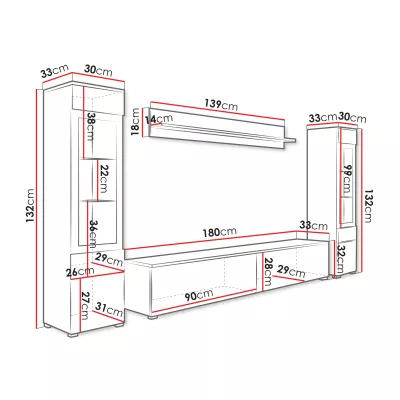 Obývací stěna WANDA 2 - matera / lesklá bílá